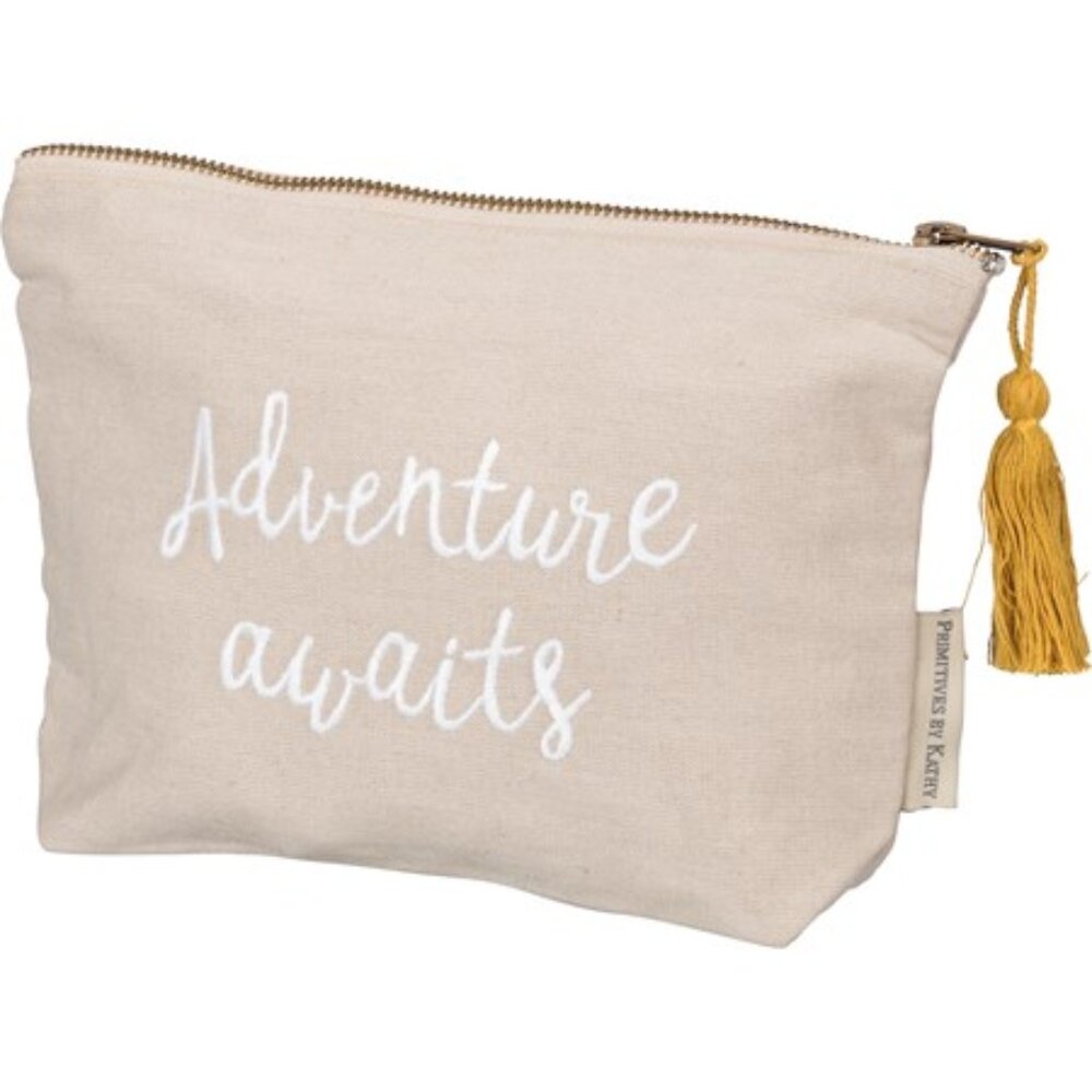 Adventure Awaits Embroidered Zipper Pouch